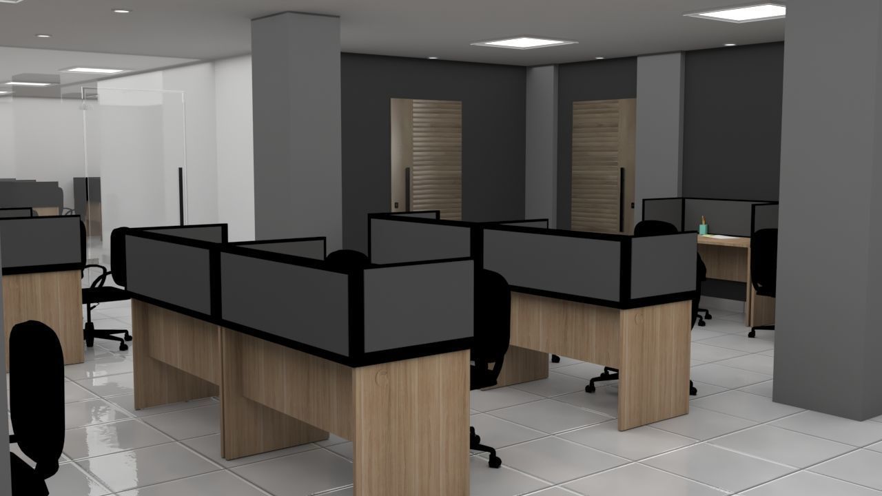 Modern Office Workstation 3D Model with V-Ray Settings 3D model_1