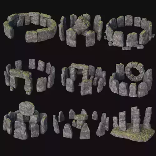 STONE CIRCLE ANCIENT MONUMENT STONE HENGE MEGALITH COLLECTION Low-poly 3D model