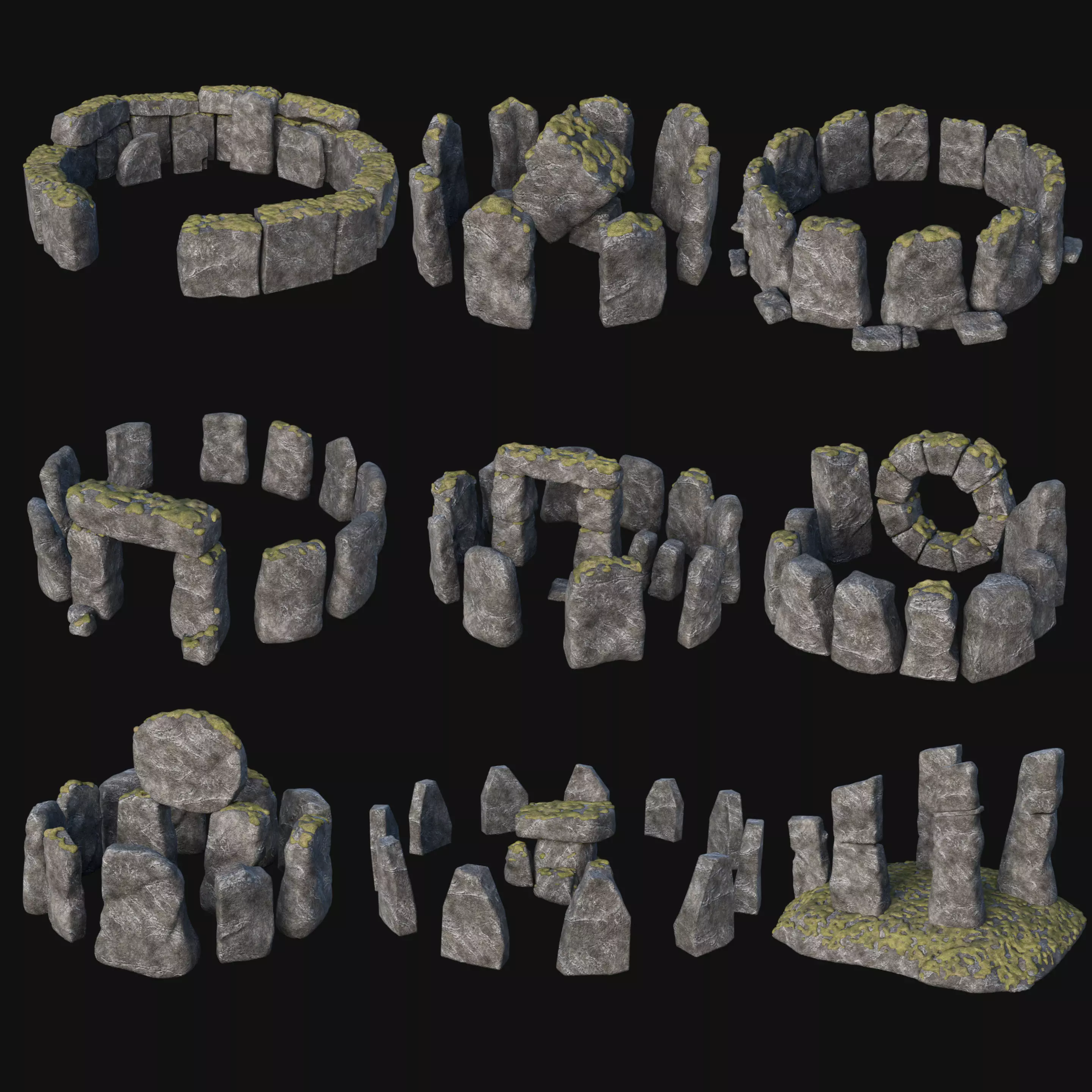 STONE CIRCLE ANCIENT MONUMENT STONE HENGE MEGALITH COLLECTION Low-poly 3D model