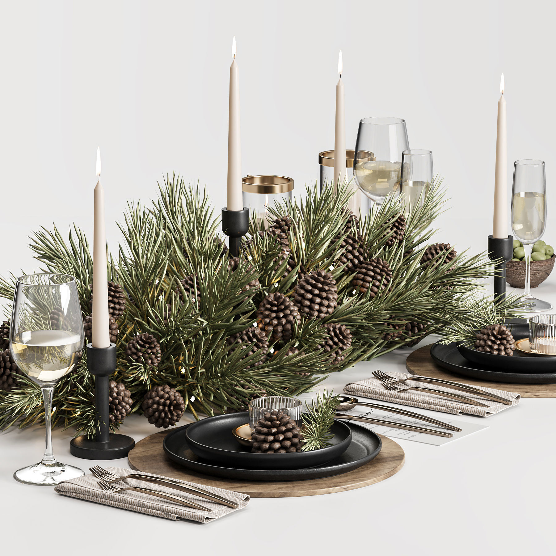 Winter Pine Table Setting Elegance 3D model_4