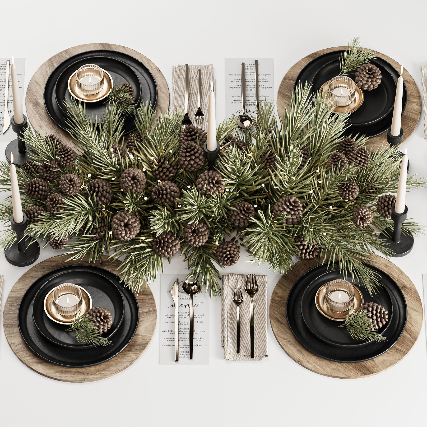 Winter Pine Table Setting Elegance 3D model_2