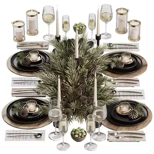 Winter Pine Table Setting Elegance 3D model Winter Pine Table Setting Elegance 3D model