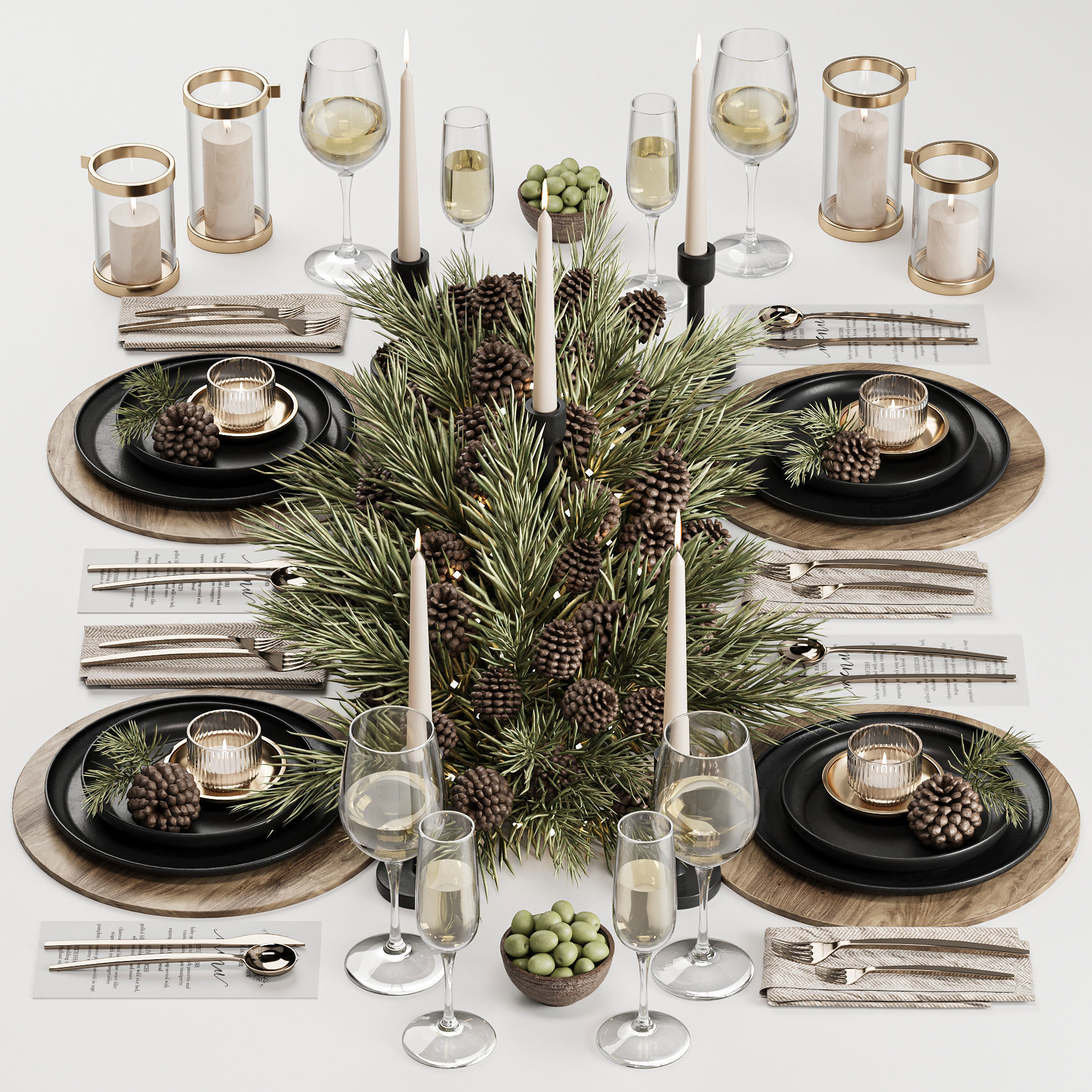 Winter Pine Table Setting Elegance 3D model_1