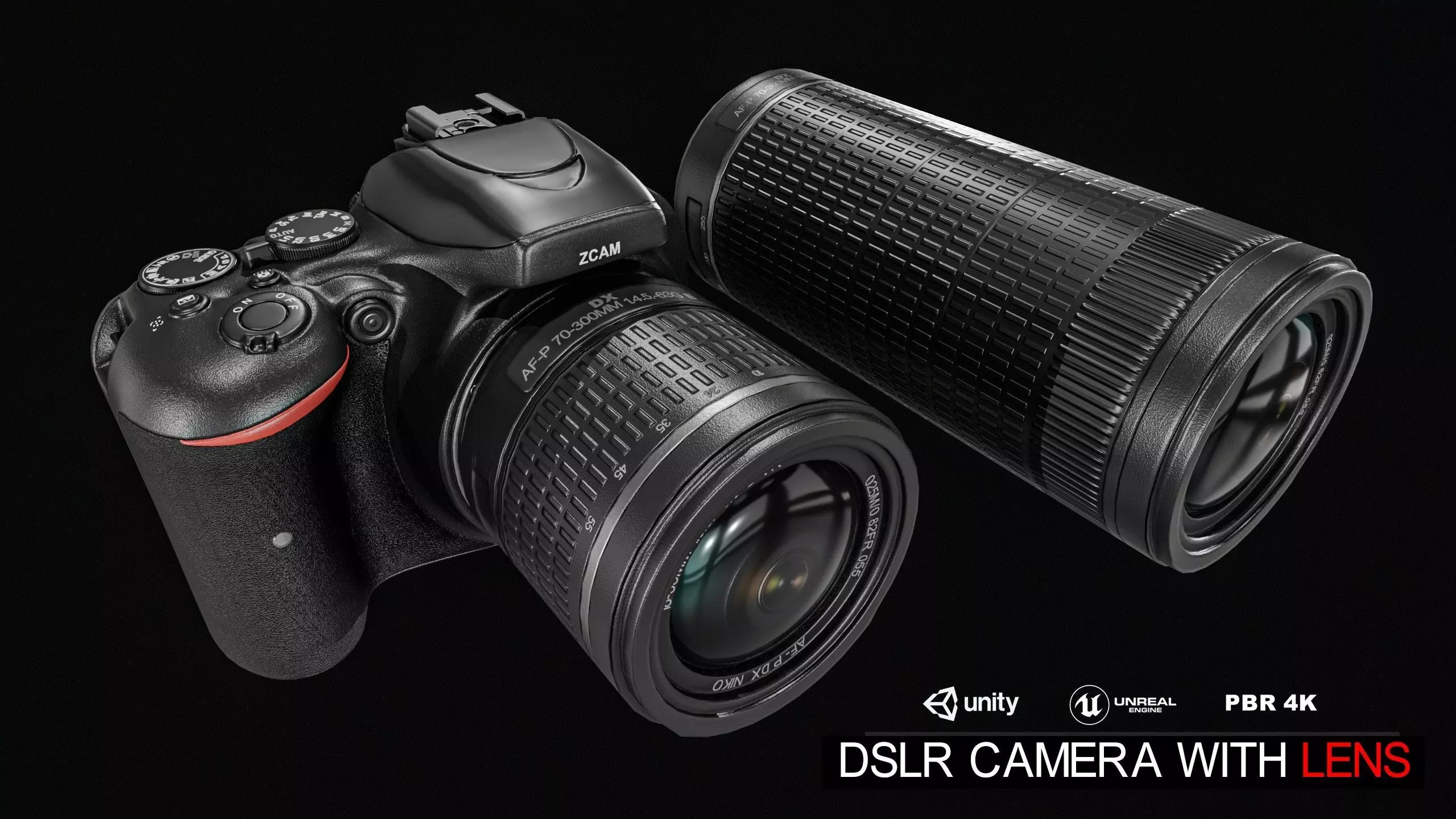 DSLR Camera With 2 lenses Low-poly 3D model_0