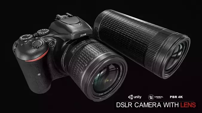 DSLR Camera With 2 lenses Low-poly 3D model