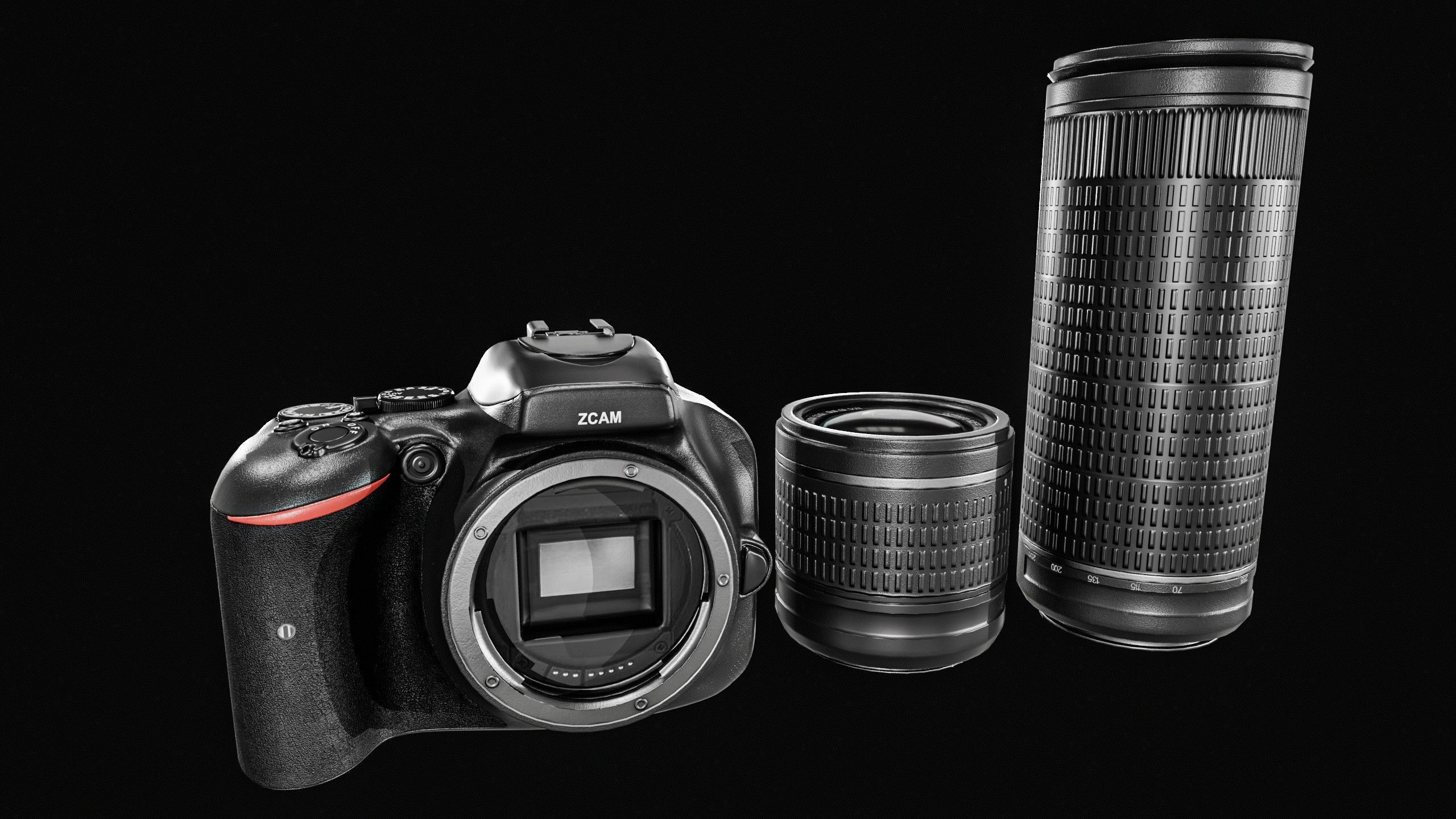 DSLR Camera With 2 lenses Low-poly 3D model_3