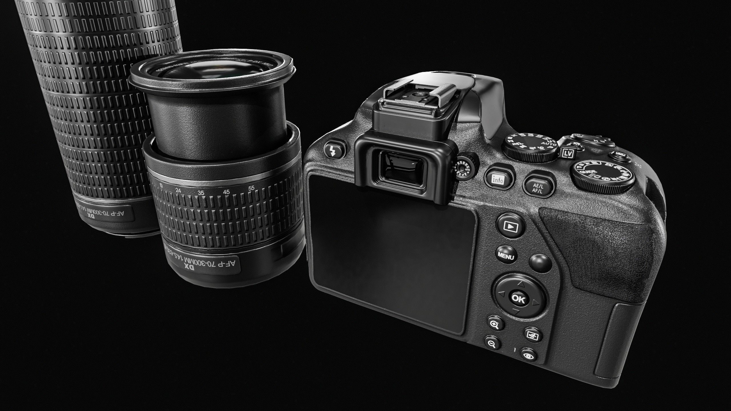 DSLR Camera With 2 lenses Low-poly 3D model_16