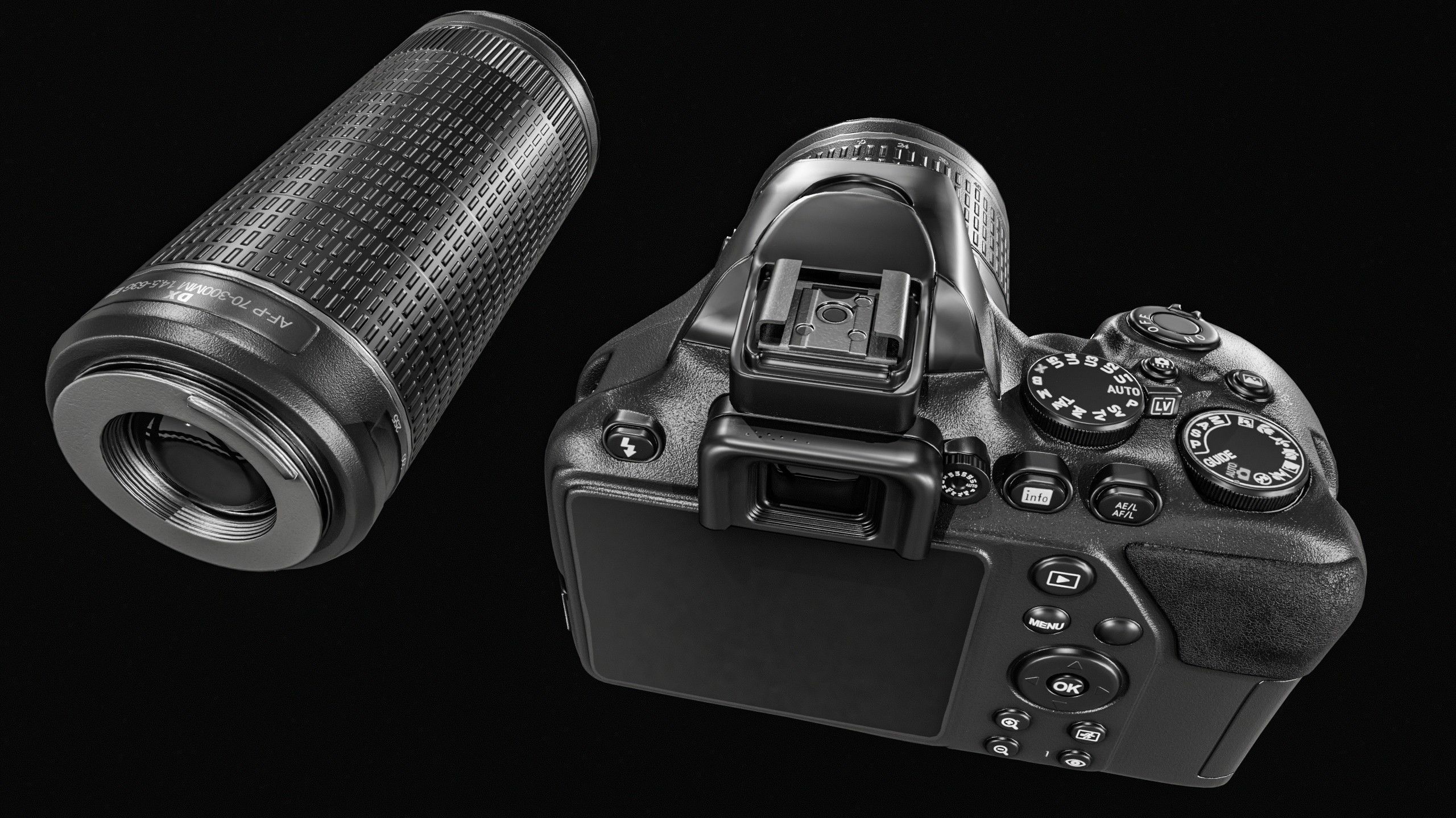 DSLR Camera With 2 lenses Low-poly 3D model_1