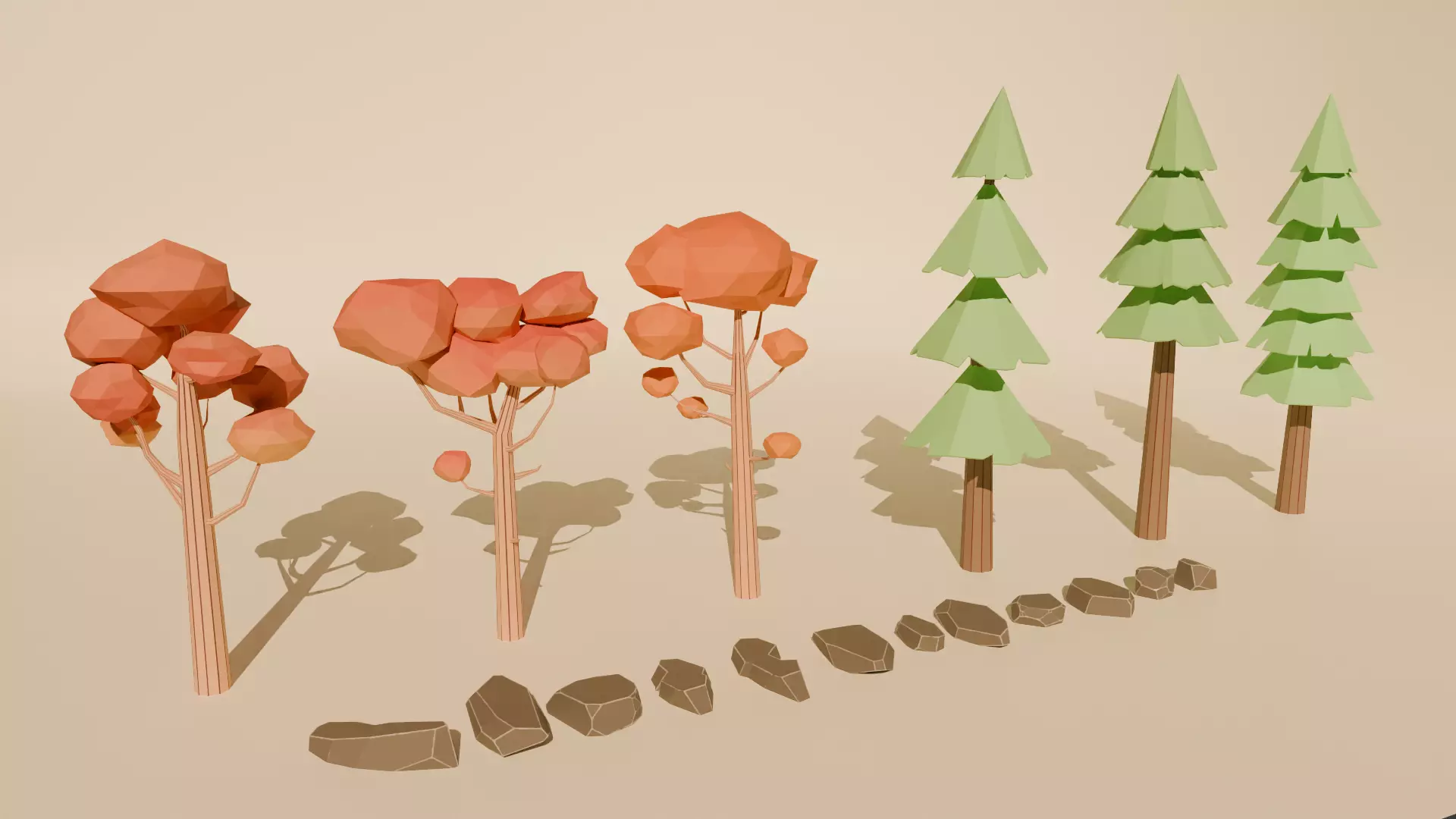 Low poly trees and rocks Free low-poly 3D model_0