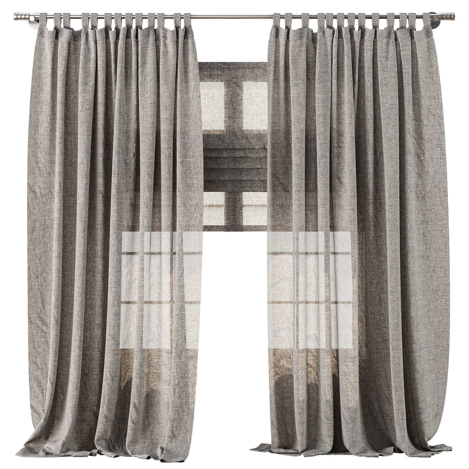 Classic Linen Curtain Set with Metal Rings and Roman shade 63 3D model_1