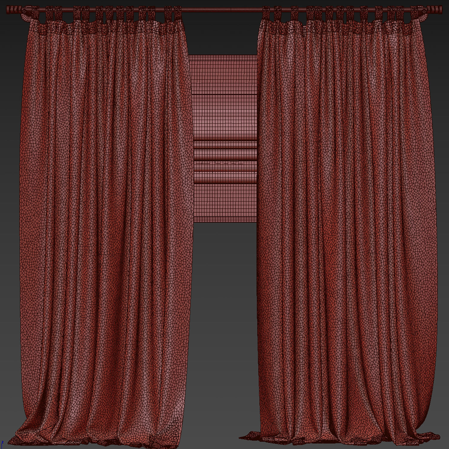 Classic Linen Curtain Set with Metal Rings and Roman shade 63 3D model_5