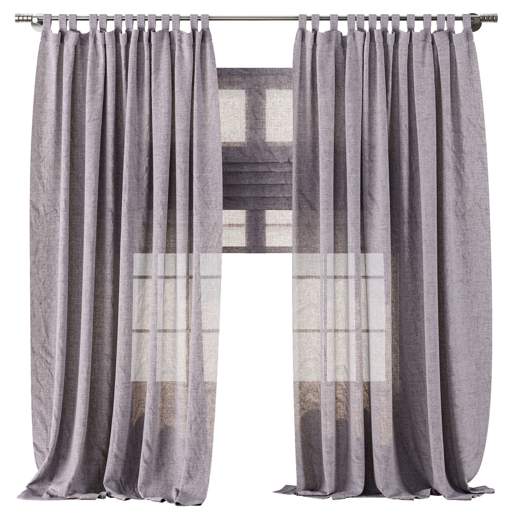 Classic Linen Curtain Set with Metal Rings and Roman shade 63 3D model_3