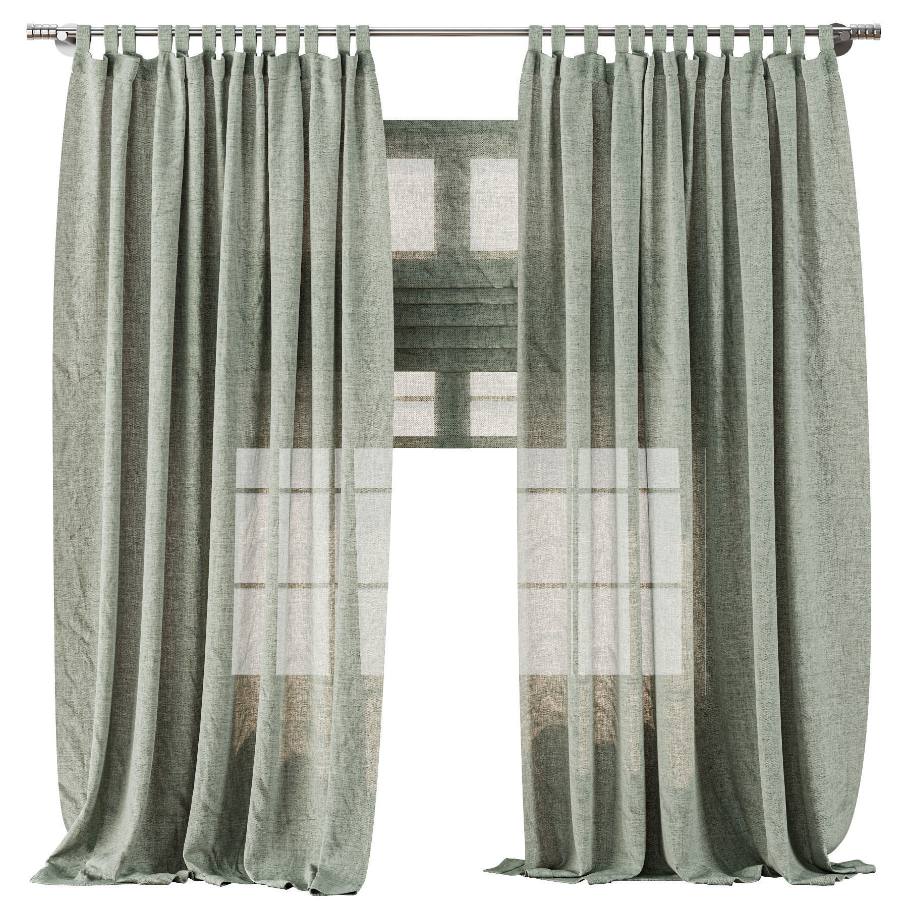 Classic Linen Curtain Set with Metal Rings and Roman shade 63 3D model_4