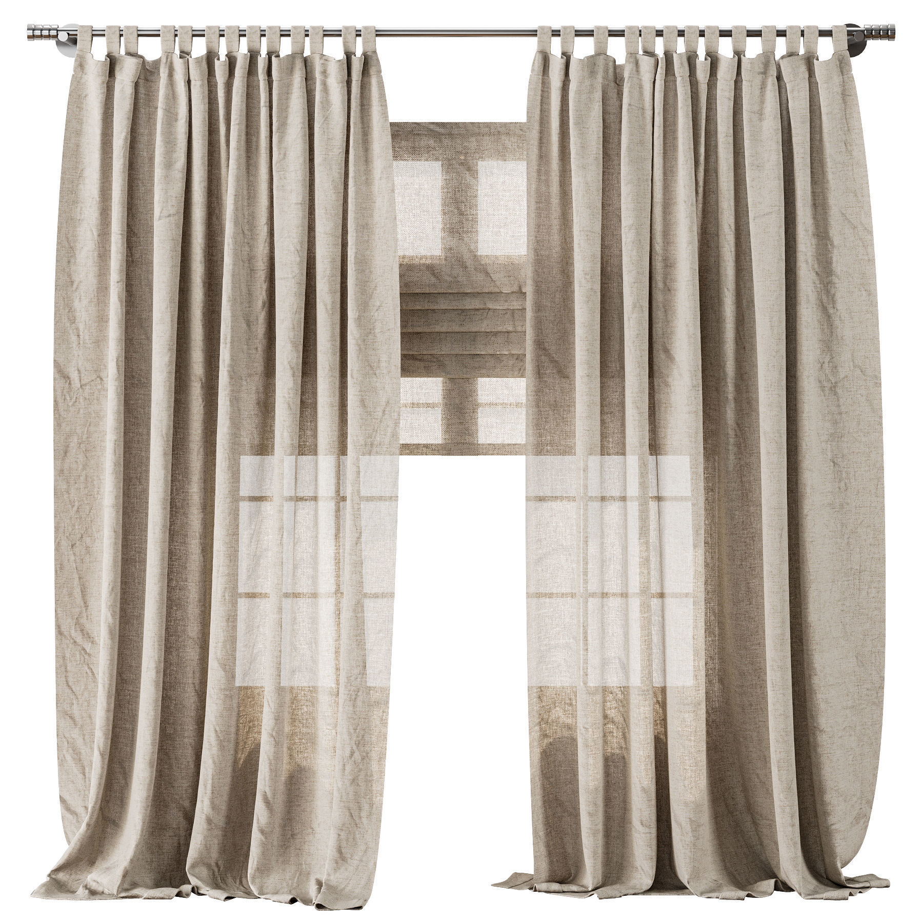 Classic Linen Curtain Set with Metal Rings and Roman shade 63 3D model_2