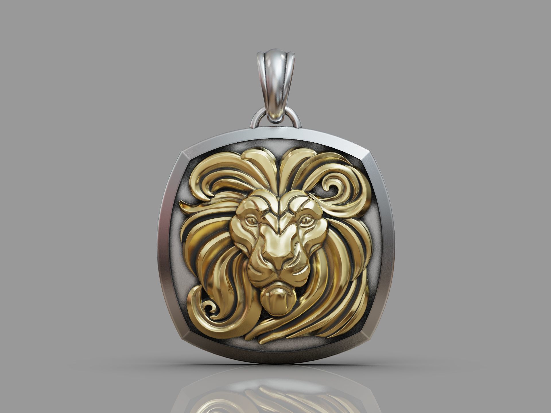 Lion Face Pendant square 3D print model_4