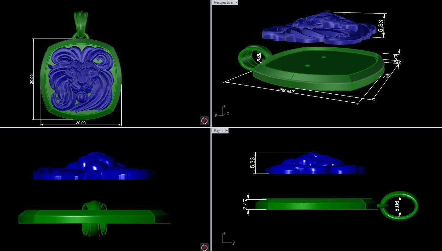 Lion Face Pendant square 3D print model_7