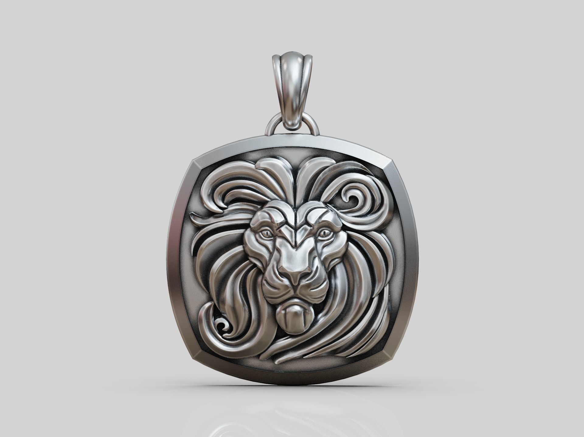Lion Face Pendant square 3D print model_2