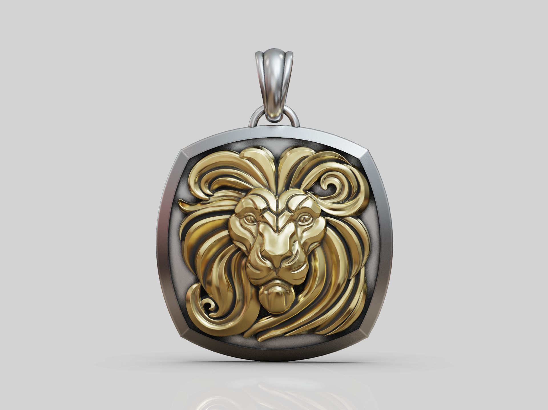 Lion Face Pendant square 3D print model_3