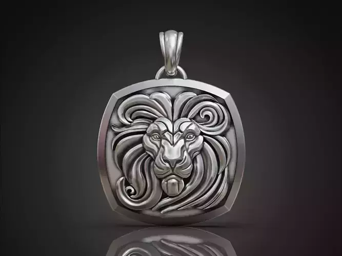Lion Face Pendant square 3D print model