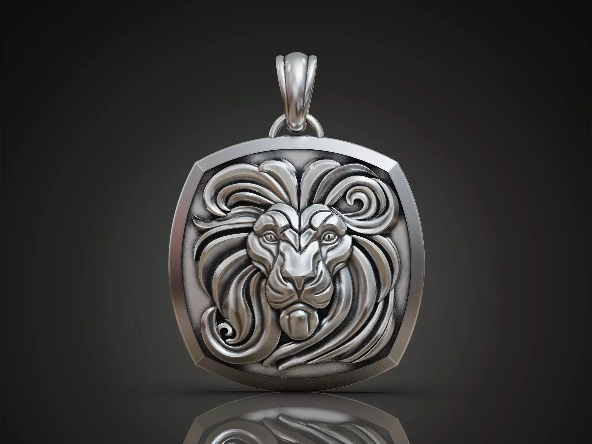 Lion Face Pendant square 3D print model_0