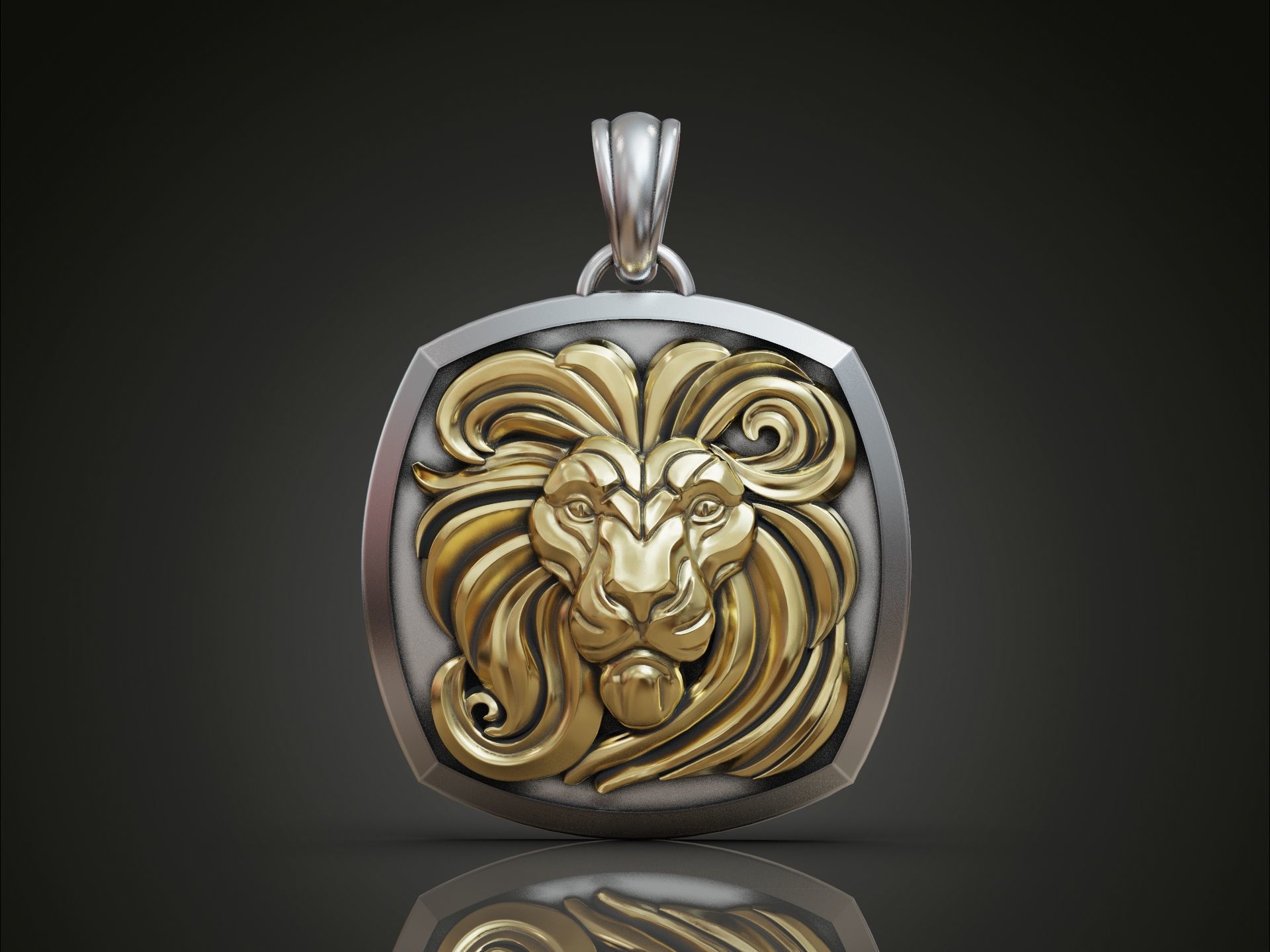 Lion Face Pendant square 3D print model_1