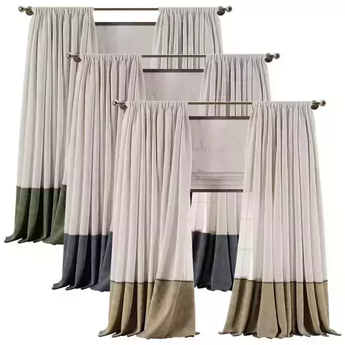 Two Tone Velvet Bottom Curtains 61 3D model