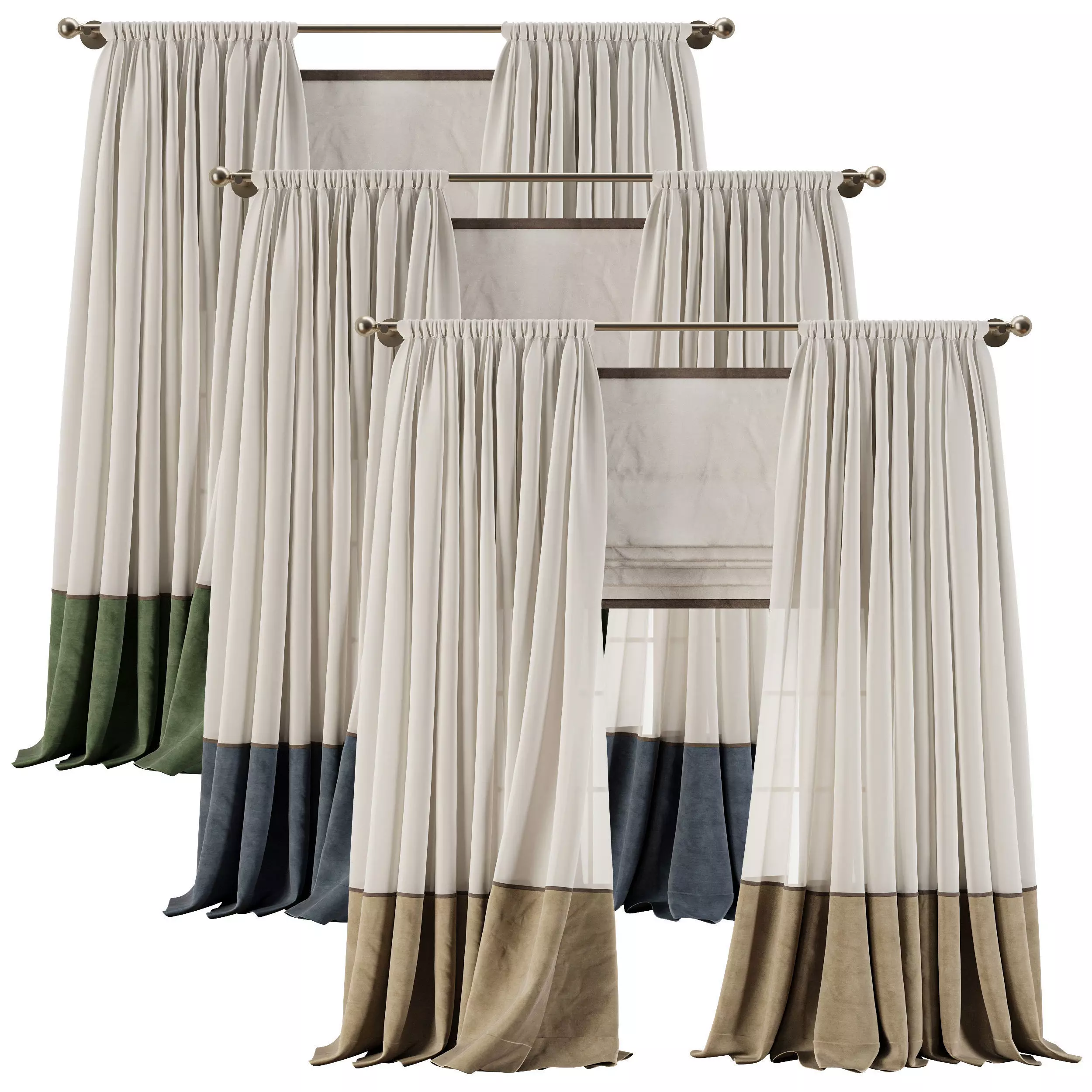 Two Tone Velvet Bottom Curtains 61 3D model_0