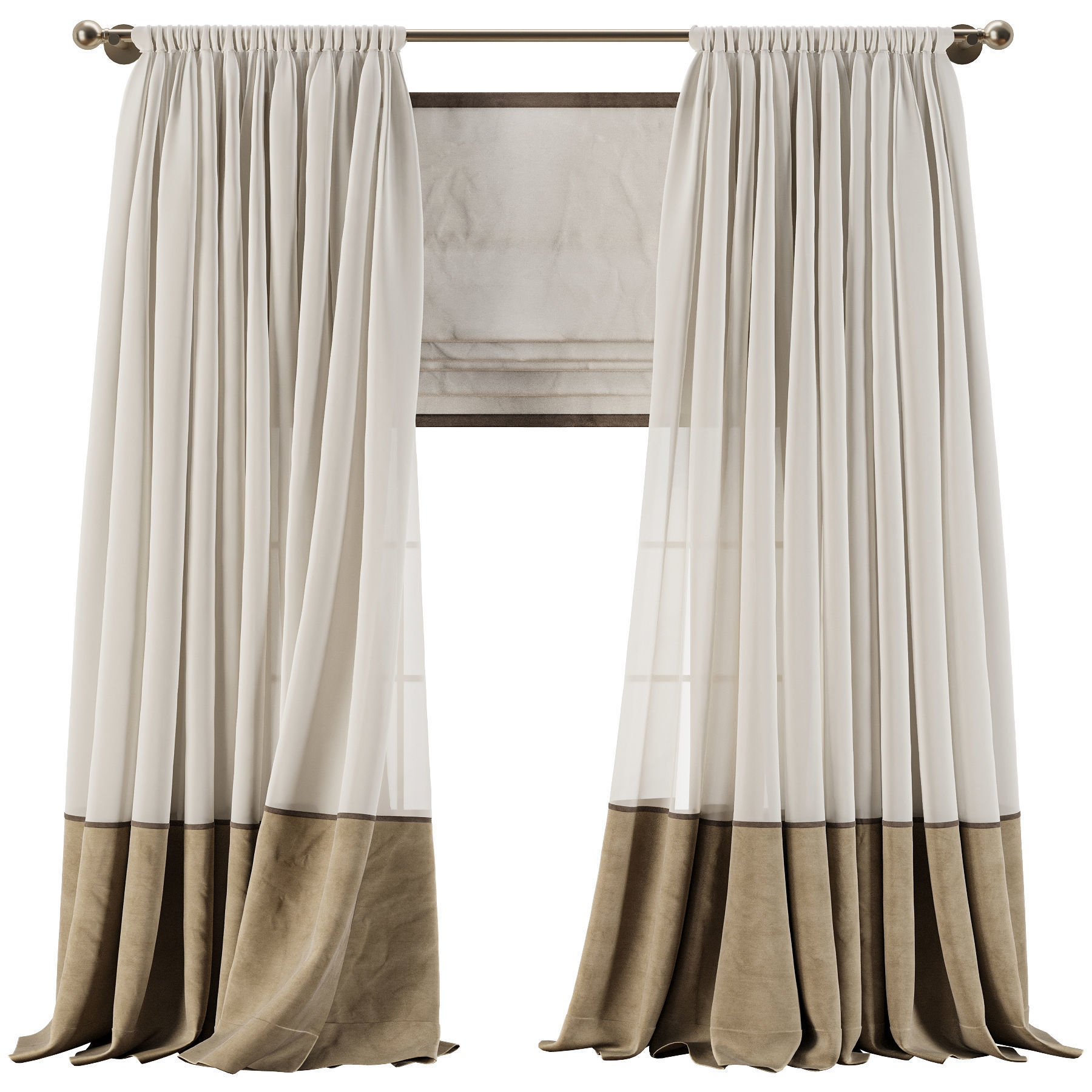 Two Tone Velvet Bottom Curtains 61 3D model_1