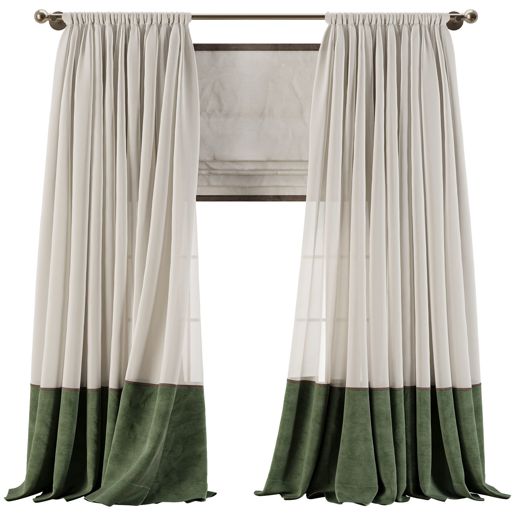 Two Tone Velvet Bottom Curtains 61 3D model_3