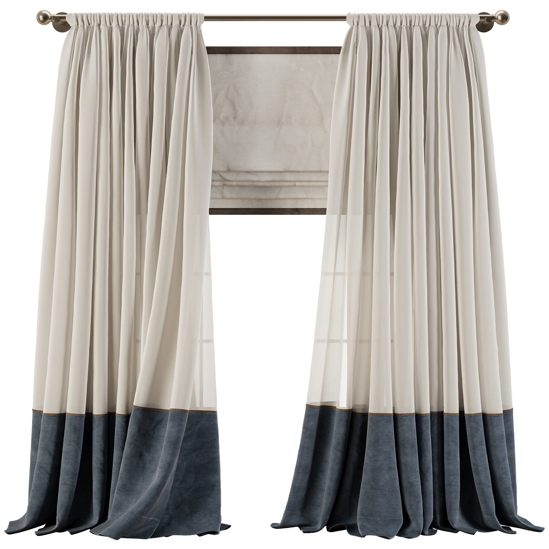 Two Tone Velvet Bottom Curtains 61 3D model_2