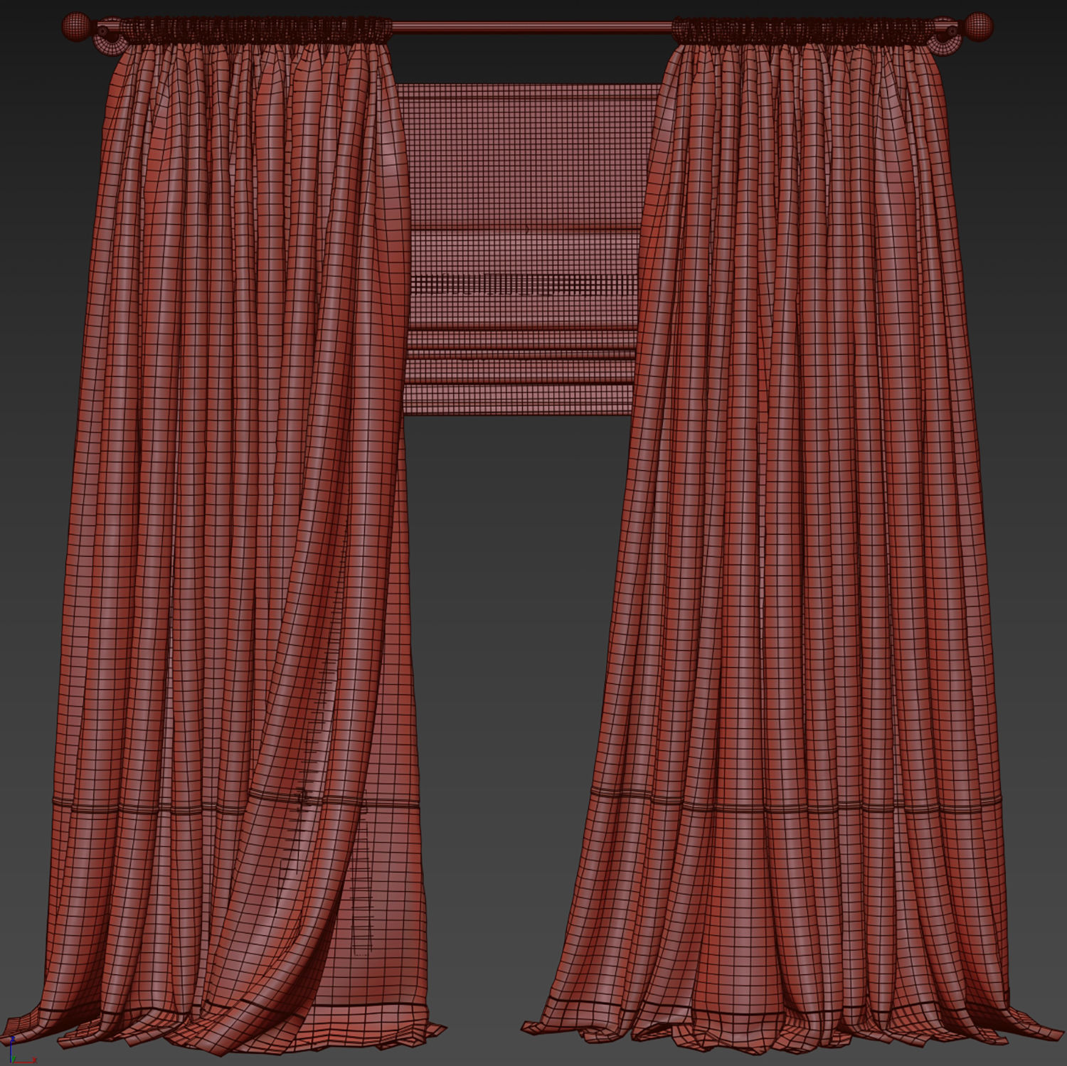Two Tone Velvet Bottom Curtains 61 3D model_4