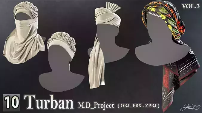 10 Turban Models - Marvelous Designer - VOL 3 3D model