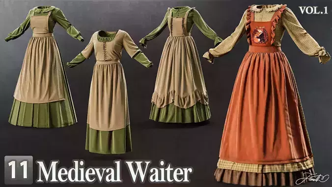 11 Medieval Waiter Outfit - Marvelous Designer File