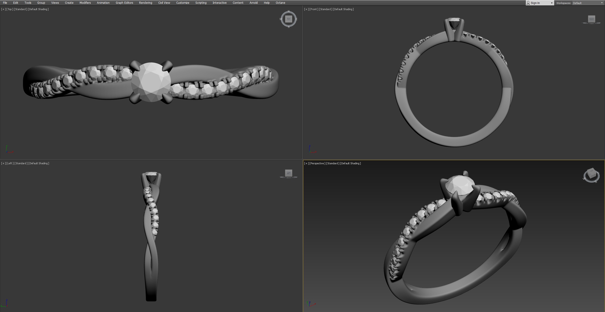 Petite Twisted Vine Diamond Ring 3D print model_1