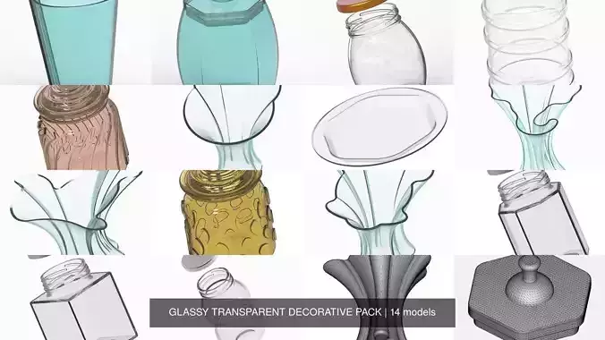 GLASSY TRANSPARENT DECORATIVE PACK 3D Model Collection