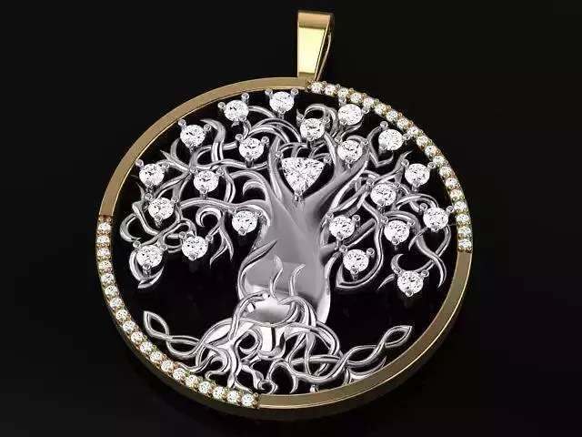 2 tone Tree neclace with round stones 4926