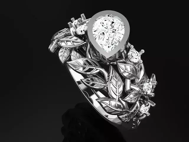 Ring with pear head and leaves shank 4927 3D print model