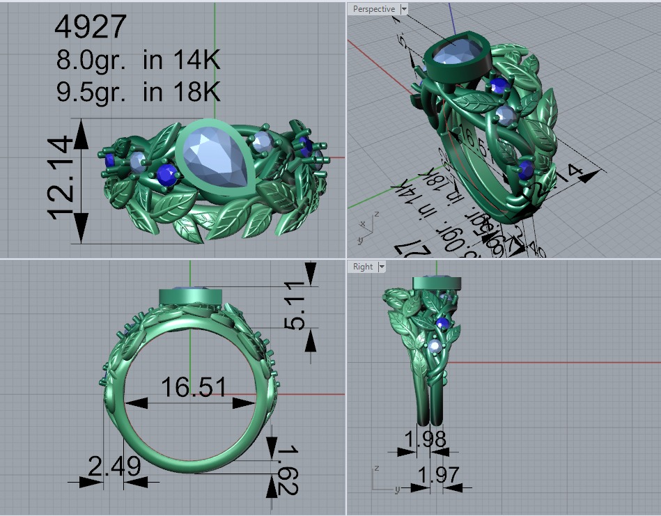 Ring with pear head and leaves shank 4927 3D print model_1
