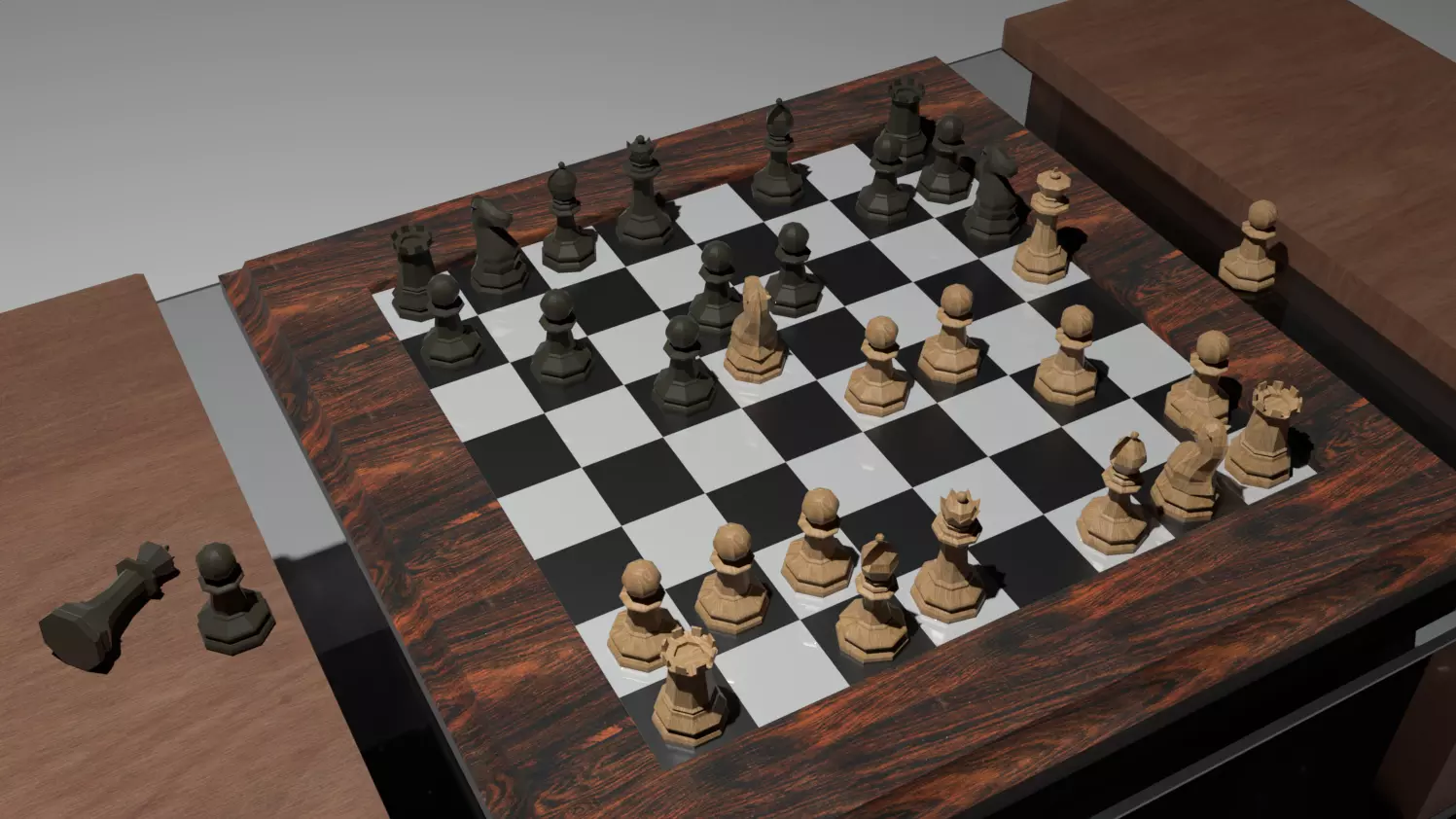 Chessboard on a table 3D model
