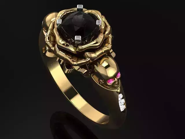 Ring with rose head and scull on sides 4929