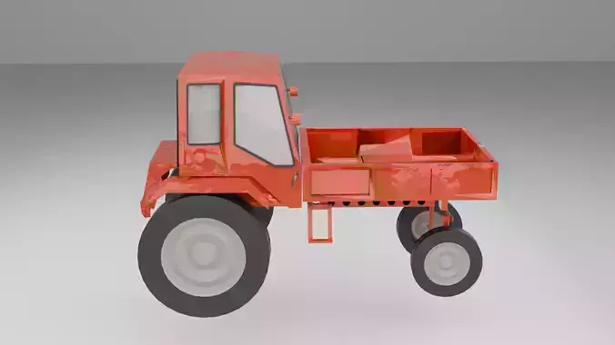 Rusty Tractor with Open Cargo Bay - High Poly 3D Model
