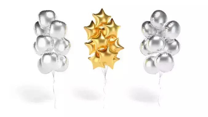Silver Balloon Bouquet 3 Type - helium gold balls bunch set