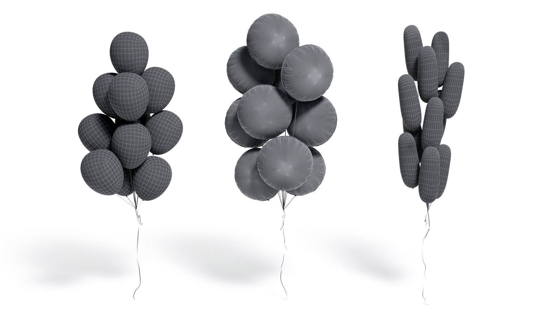 Gold Balloon Bouquet 3 Type - helium silver balls bunch set  3D model_6