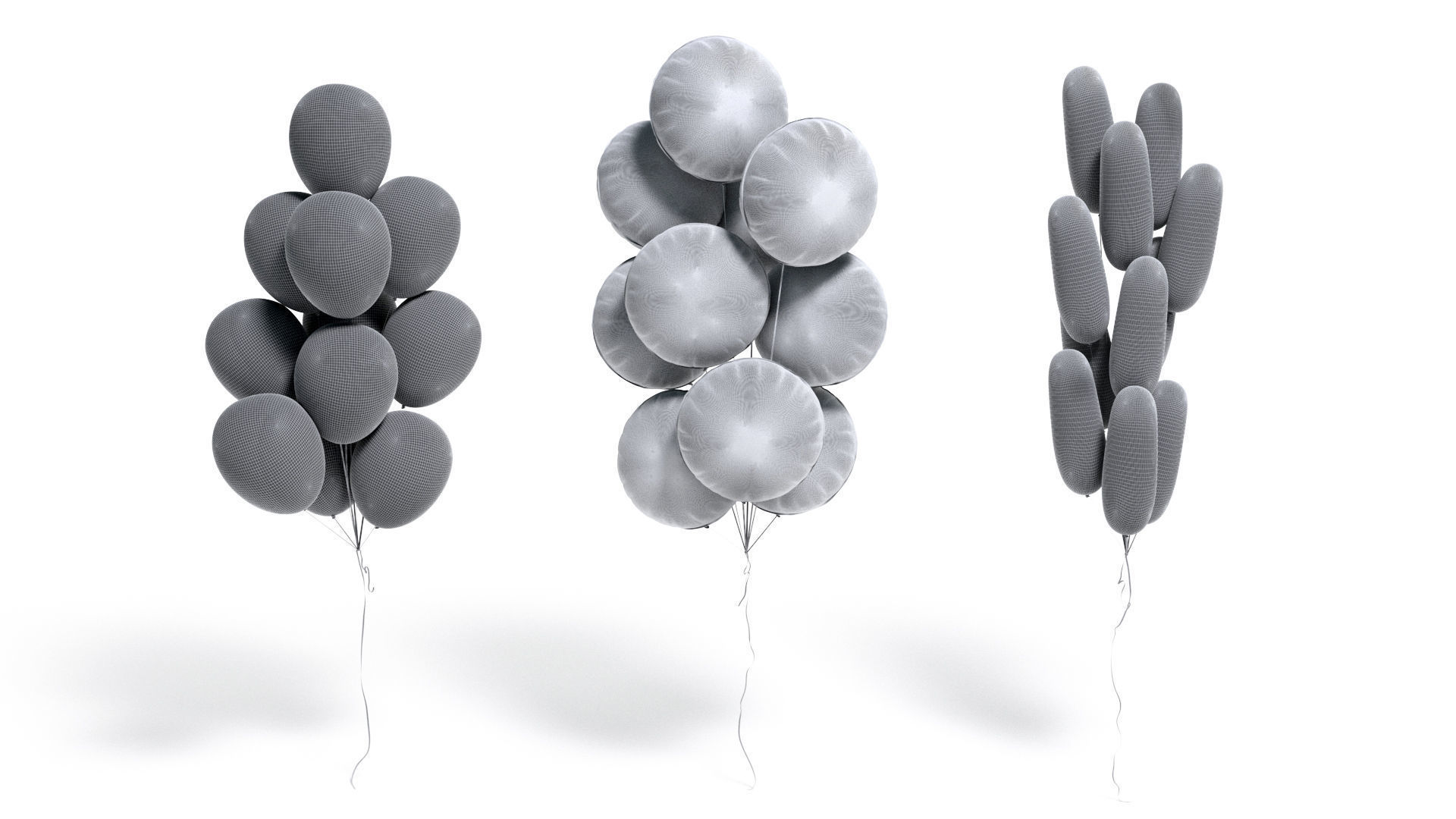 Gold Balloon Bouquet 3 Type - helium silver balls bunch set  3D model_8