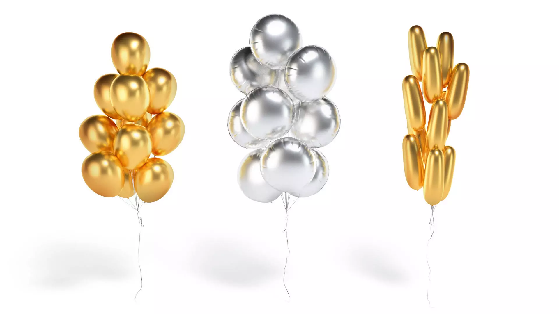 Gold Balloon Bouquet 3 Type - helium silver balls bunch set  3D model_0