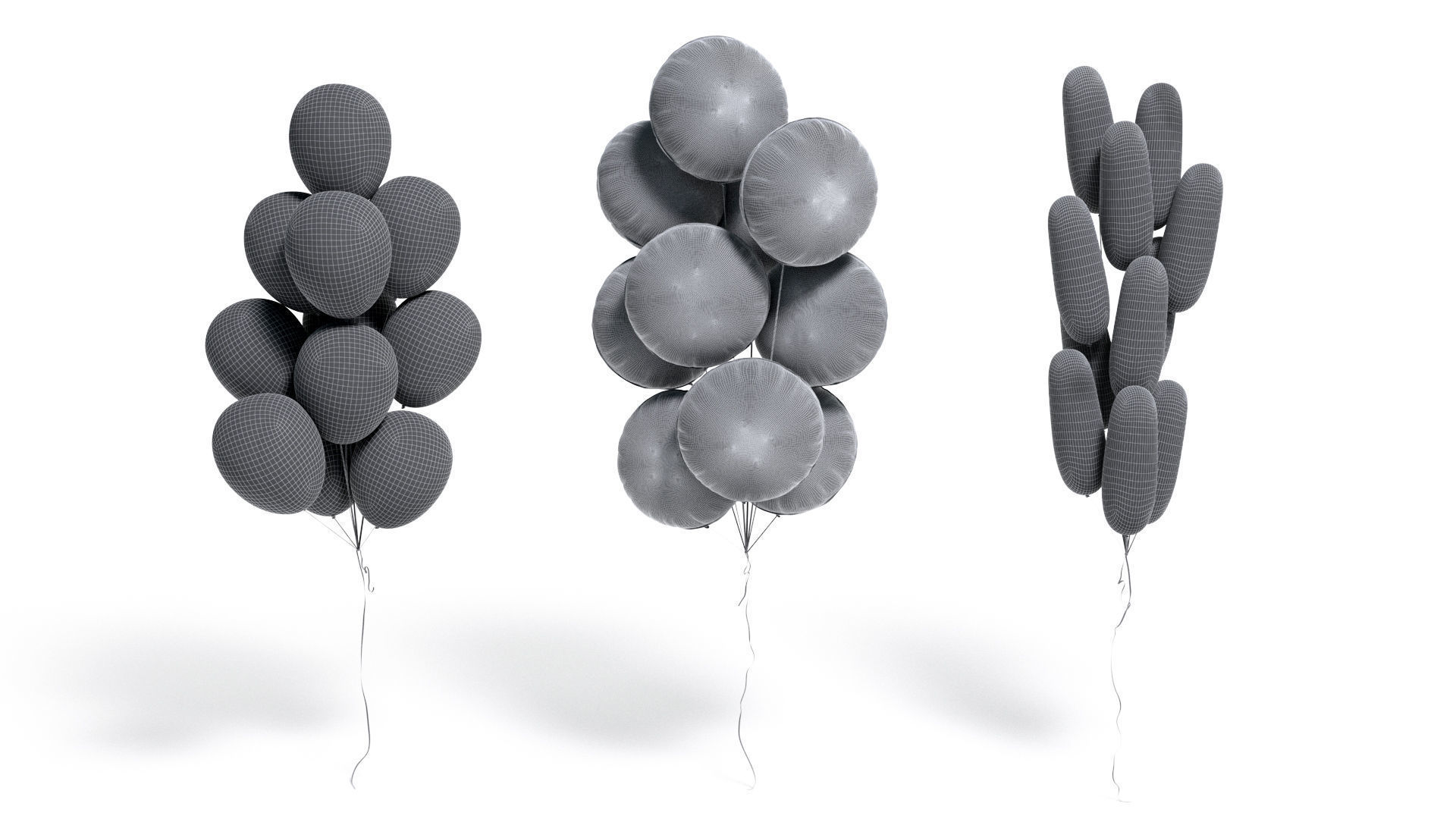 Gold Balloon Bouquet 3 Type - helium silver balls bunch set  3D model_7