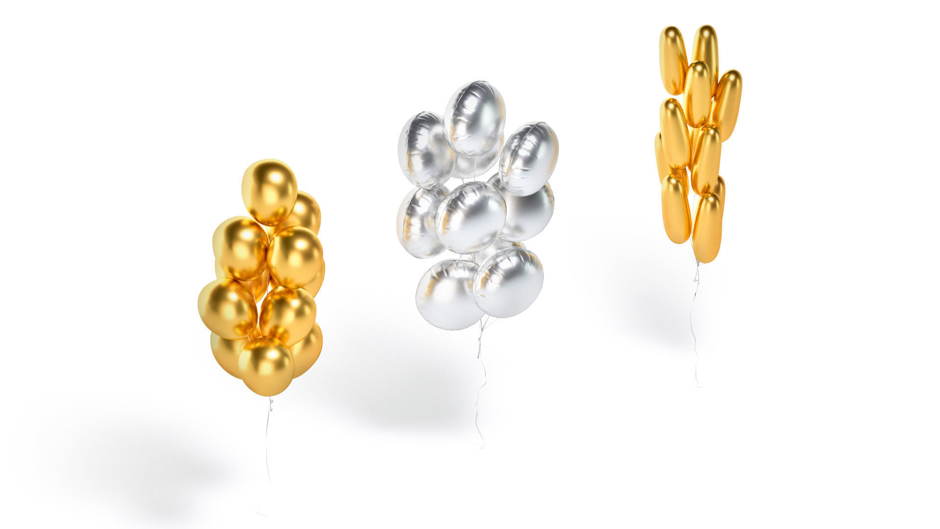 Gold Balloon Bouquet 3 Type - helium silver balls bunch set  3D model_1