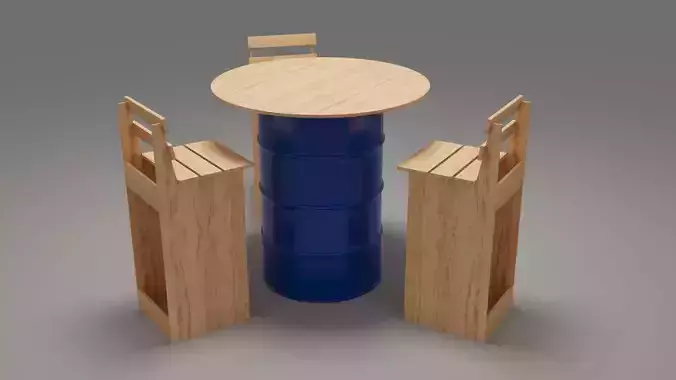 Drum Bistro with Wooden Stools