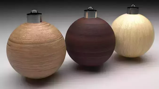 Wooden Christmas Balls Set 3D model