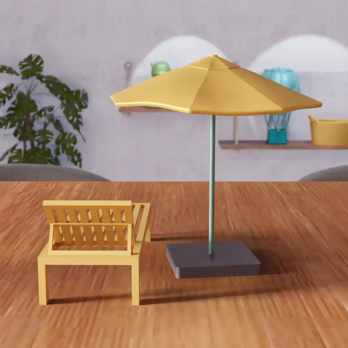Miniature Sunbed And Umbrella Set - 365 3D print model_6